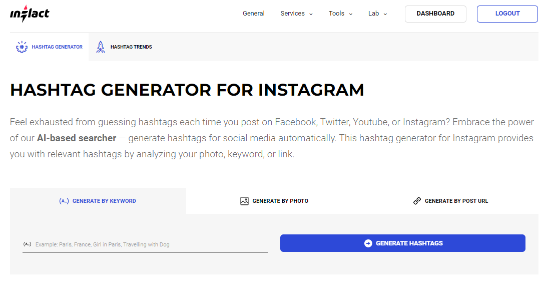 Inflact hashtag generator tool