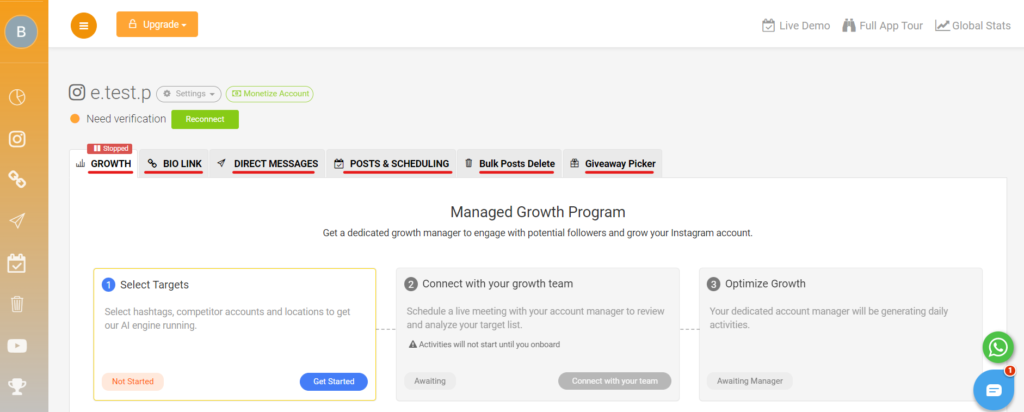 Meet DMpro 2022, The Best Direct Message (DM) Instagram App 9 AiGrow dashboard