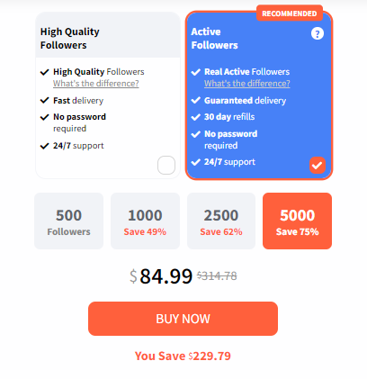 Buzzoid followers pricing